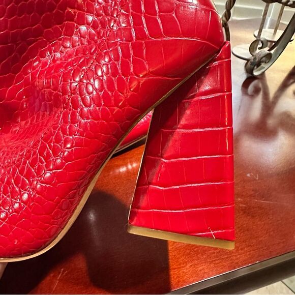 EGO Global Flare Heel Ankle Boots in Red Croc Size 8 - UK 6 - Picture 8 of 10